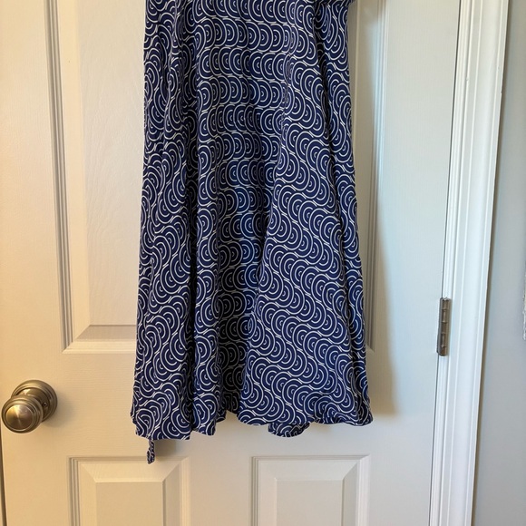 Diane Von Furstenburg Blue White Patterned Sleeveless Knee Length Dress Belt L - Picture 4 of 12